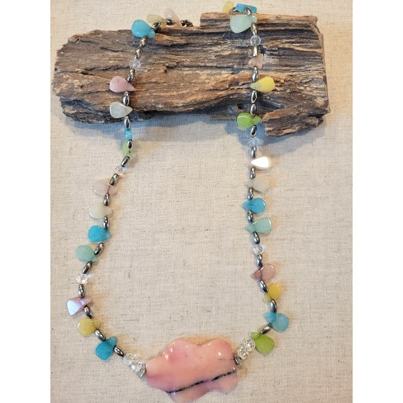 Vintage Pastel Multi Semi Precious Stone Necklace Rhodonite Healing Crystals - Picture 3 of 9